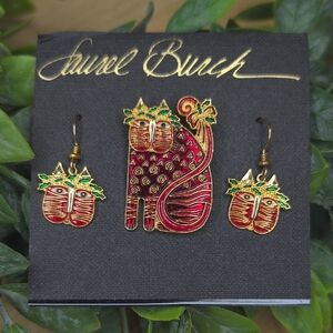 Laurel Burch Vintage Festive Felines Jewelry Set